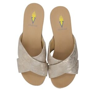 Volatile Riverside Crisscross Slide Wedge Sandals Gold Snakeskin 8